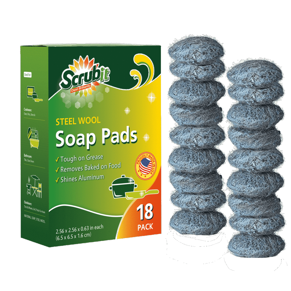 18 pack Steel Wool Soap Pads Metal Scouring Cooktop Cleaning Pads