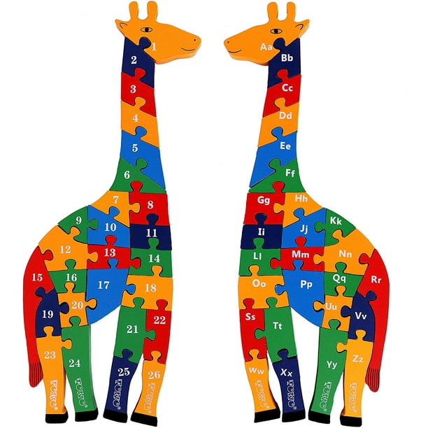 Puzzles en bois pour 2 enfants de 3 à 4 ans avec des numéros de 20 pièces  et un alphabet Abc de 26 pièces