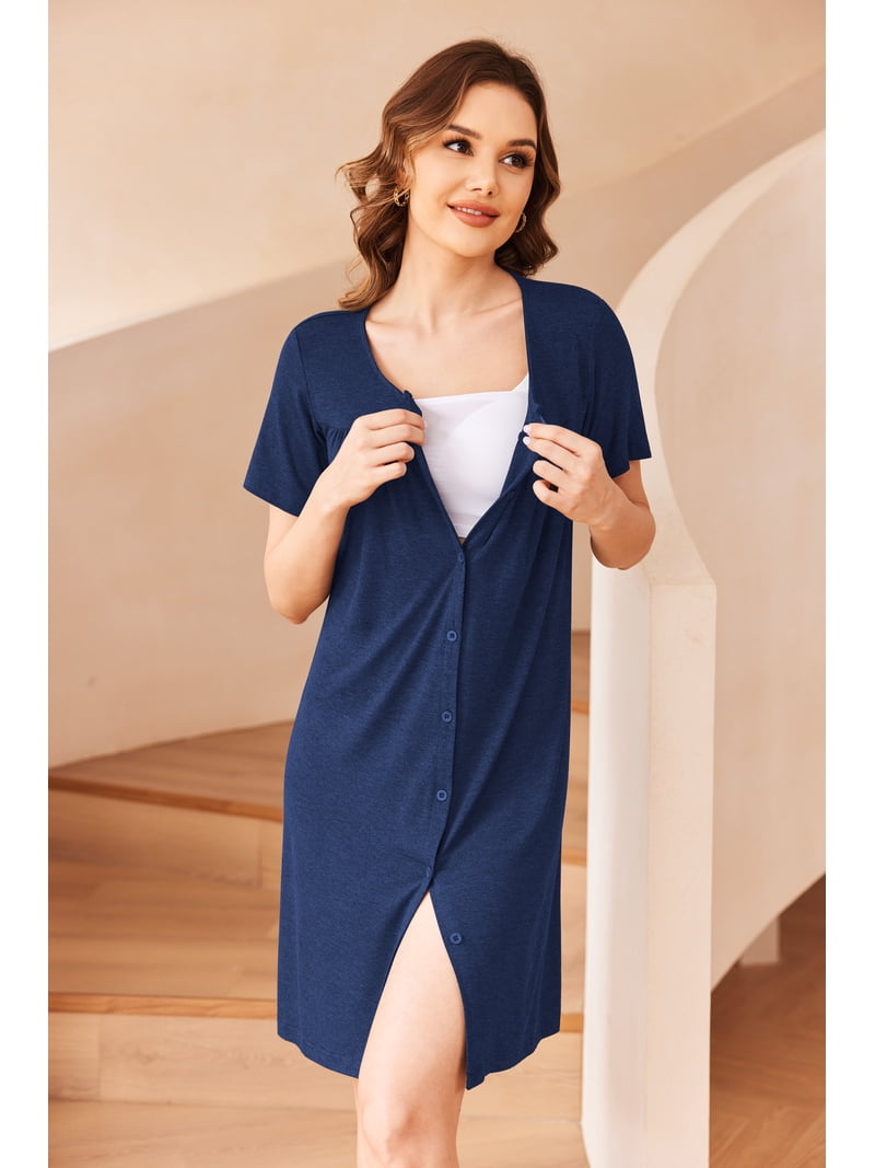 Oudiya Women Button Down House Dresses Short Sleeve Nightgowns Mumu Dress, S-XXL - Walmart.com Oudiya Women Button Down House Dresses Short Sleeve Nightgowns Mumu Dress, S-XXL - Walmart.com