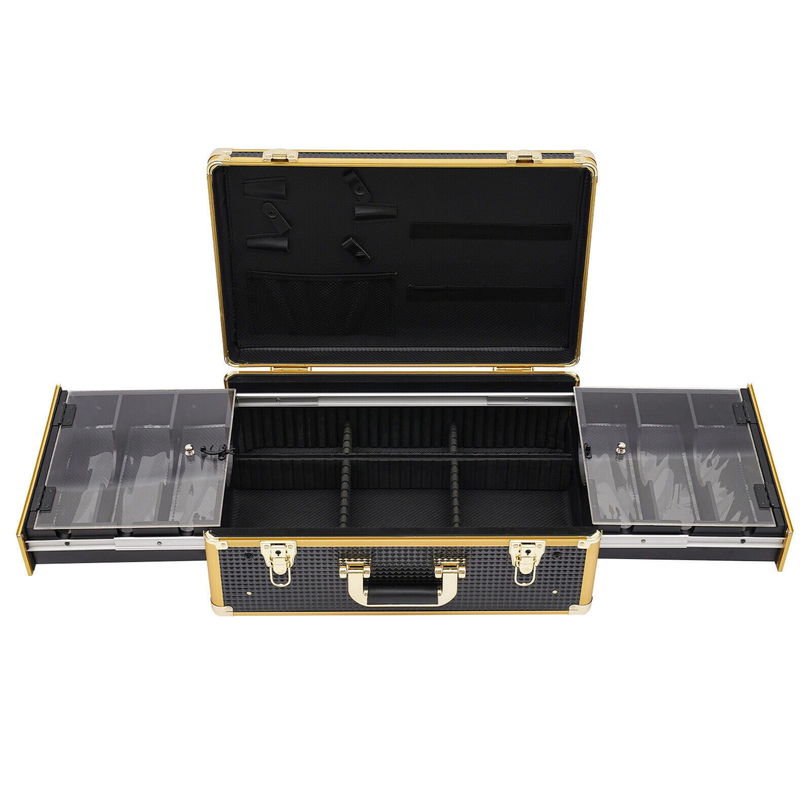 Miumaeov arber Carrying Case Organizer with Locks & Keys Barber Tool Box Barber Stylist Suitcase Gold