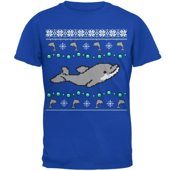 Ugly Christmas Sweater Dolphin Mens Soft T Shirt Royal LG