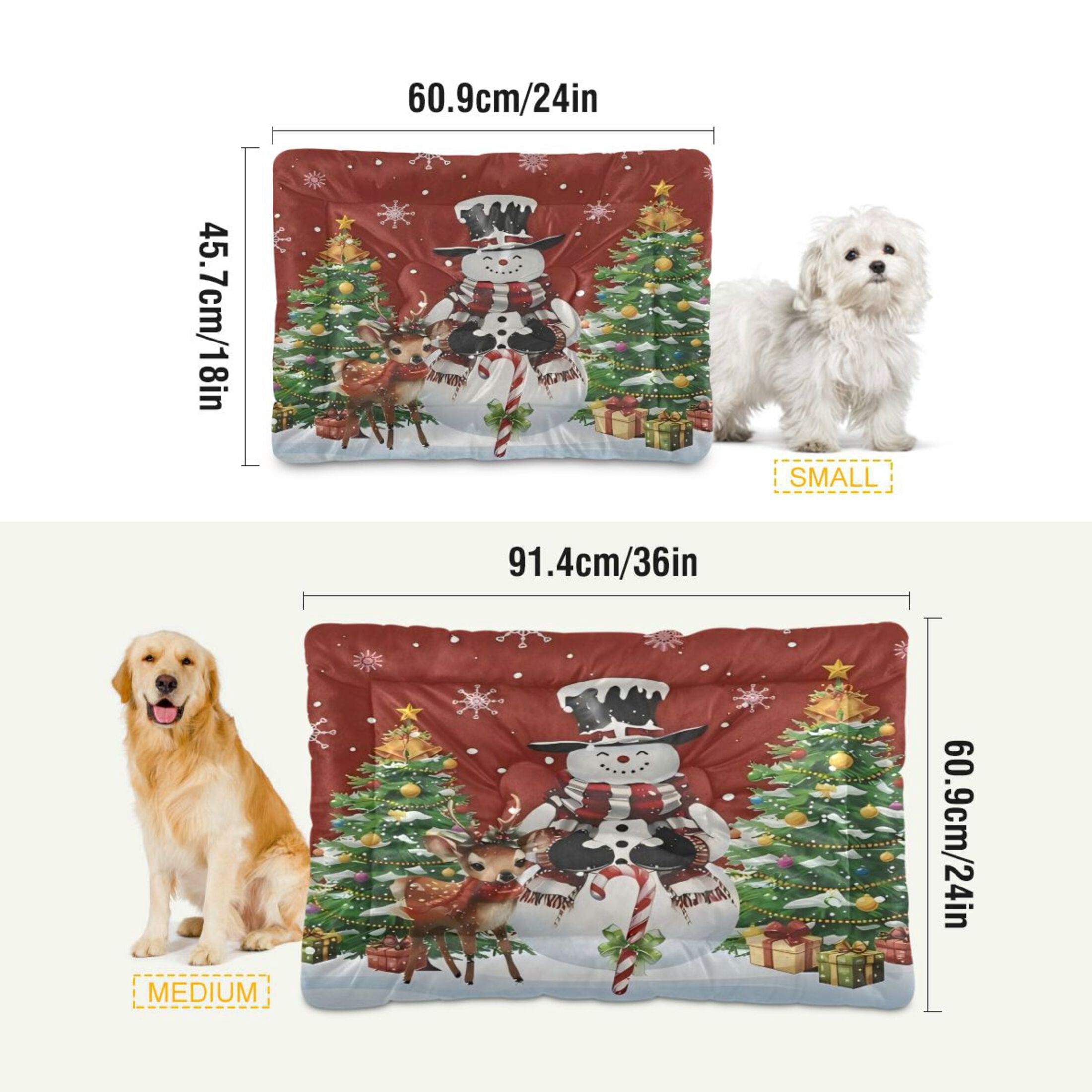 Qxltty Christmas Snowman Ped Pad Wear-resistant and Hard to Bite Through Sleeping Pad for Small Medium Large Dogs Winter Pet Bed 36×24in