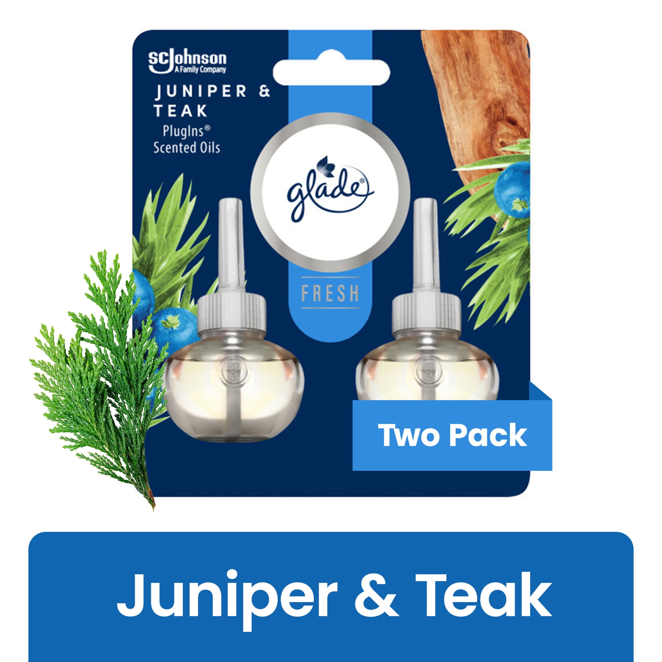 (3 pack) Glade PlugIns Scented Oil Refills, Air freshener,&nbsp;Juniper & Teak, Infused with Essential Oils, 0.67 oz, 2 Count