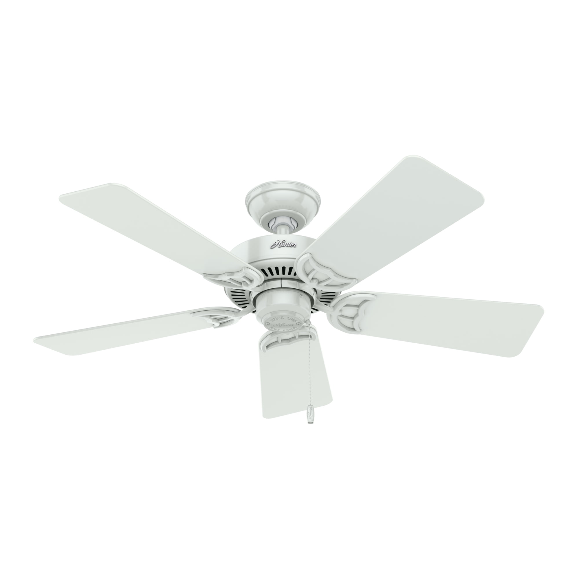 Hunter 44 Inch Quiet Breeze Fresh White Ceiling Fan with Pull Chain and