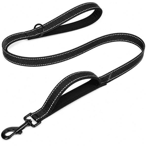 Heavy Duty Dog Leash - 2 Handles by Padded Traffic Handle for Extra Control, 6foot Long - Perfect for Medium to Large Dogs (6 ft, Black)