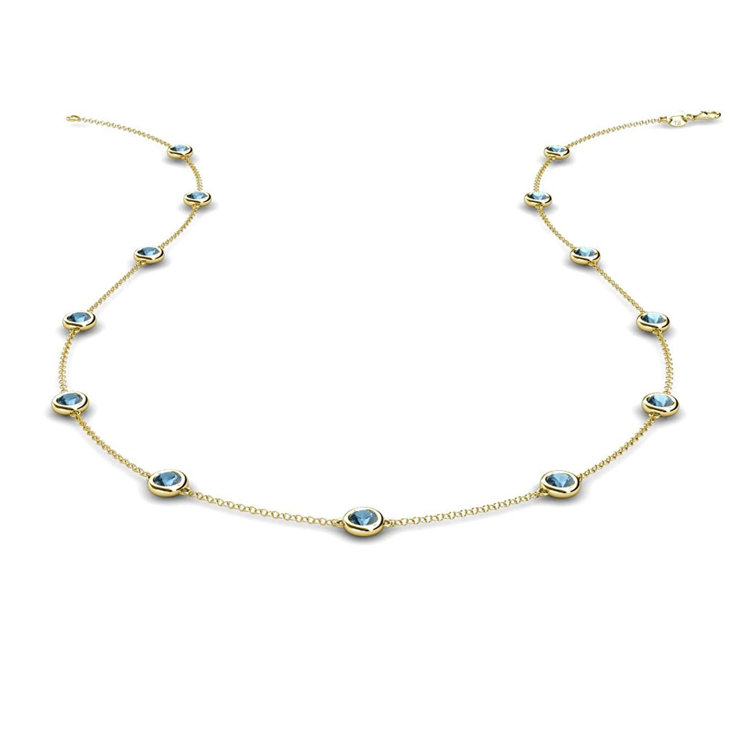 Blue Topaz 13 Station Necklace 1.43 cttw in 14K Yellow Gold by TriJewels