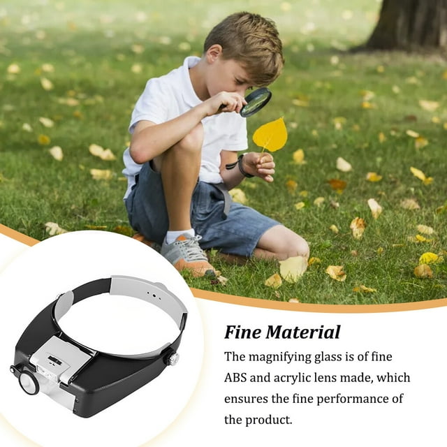 Ruzhgo ABS Acrylic Head-mounted Magnifier LED Lighting Replacement Reading Watchmaker On/Off Switch Battery Powered Reading Magnifying Glass Grey