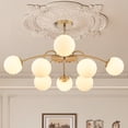 thumbnail image 2 of Longree 8-Light Gold Sputnik Chandelier, Mid Century Modern Opal Milk Glass Bubble Ceiling Light with Starburst Blossom Design, Semi Flush Mount for Dining Room, Living Room, Hallway, 2 of 11