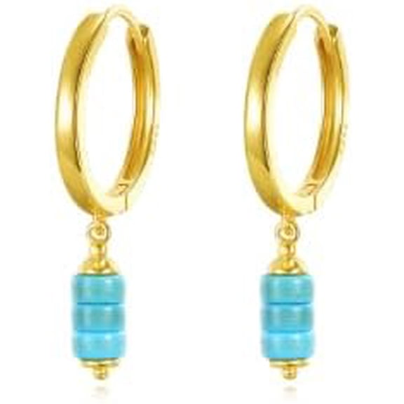 Turquoise Hoop Dangle Earrings for Women S925 Sterling Silver Turquoise Beads Earrings Jewelry Gift for Mother Wife