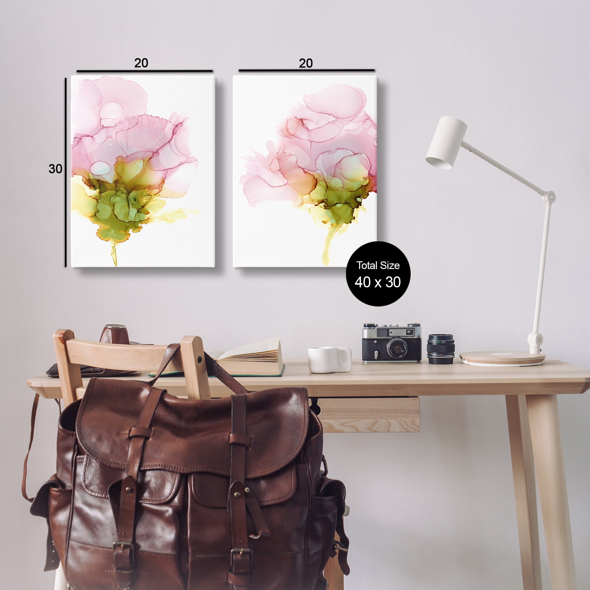 Stupell Industries Blooming Pink Ink Blossom Abstract Painting Wrapped Canvas Art Print Wall Art, 20 x 30, Set of 2