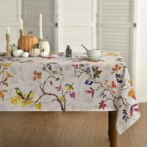 Fall Tablecloth 60x84 Inch, Thanksgiving Autumn Harvest Watercolor Birds Trees Table Cover for Party Picnic Dinner Decor Black