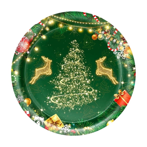 SLYNSHome 10Pcs Christmas Disposable Paper Tableware,Christmas 9 inch Plates For Holiday Party Supplies And Dinner Gathering