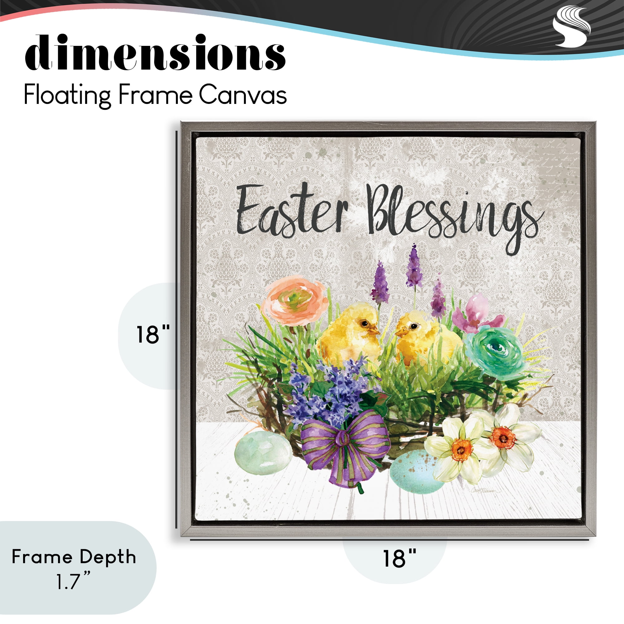 Stupell Industries Easter Blessings Basket of Flowers Gray Framed Floater Canvas Wall Art, design by Carol Robinson