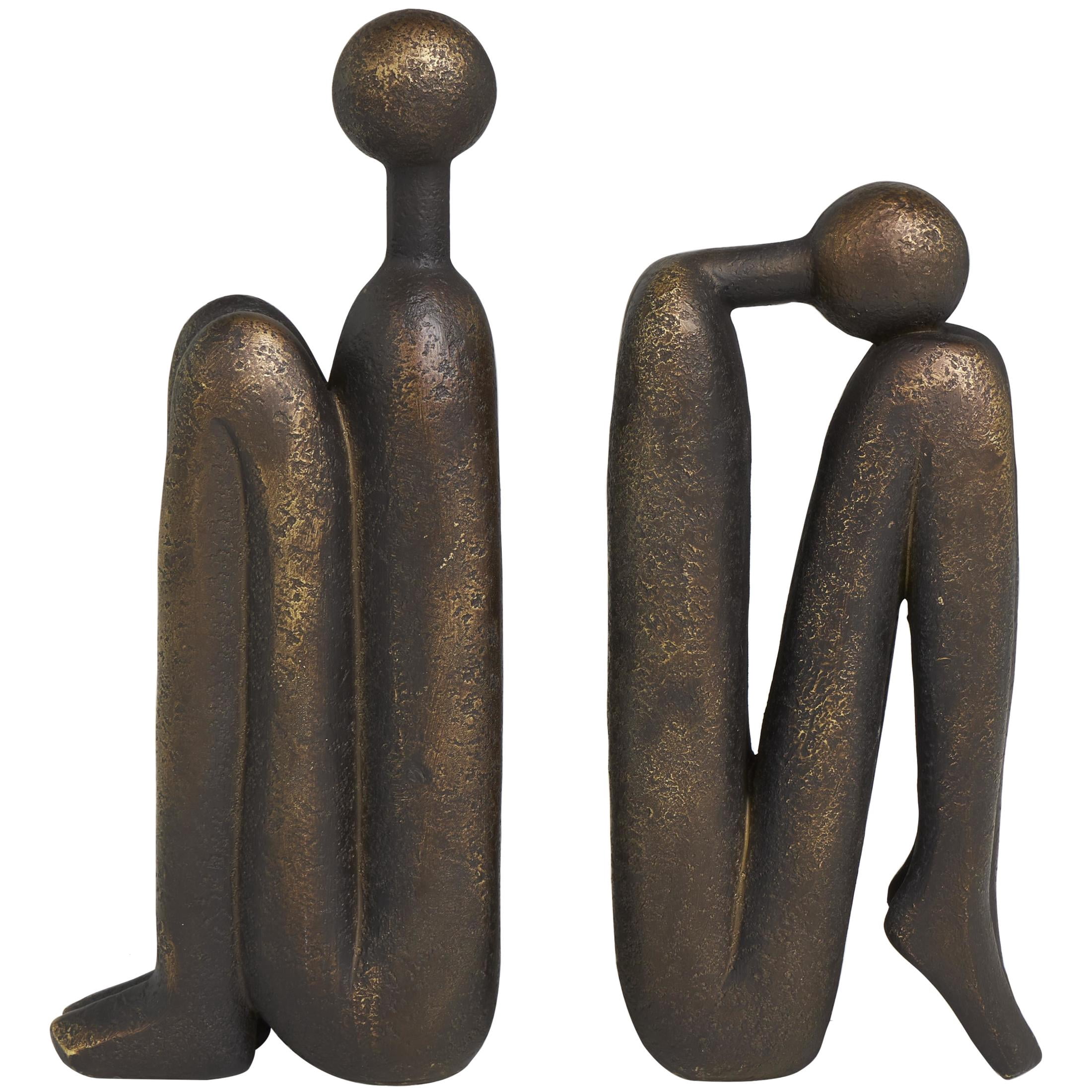 DecMode 4" People Bronze Polystone Bookends (Set of 2)