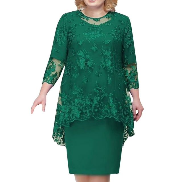Kcodviy Robe Élégante pour Femme en Dentelle Brodée, Commodes pour Femmes, Robe de Soirée à Manches Mi-Longues, Robes d'Automne pour Femmes, Décontractées, Robes Décontractées pour Femmes