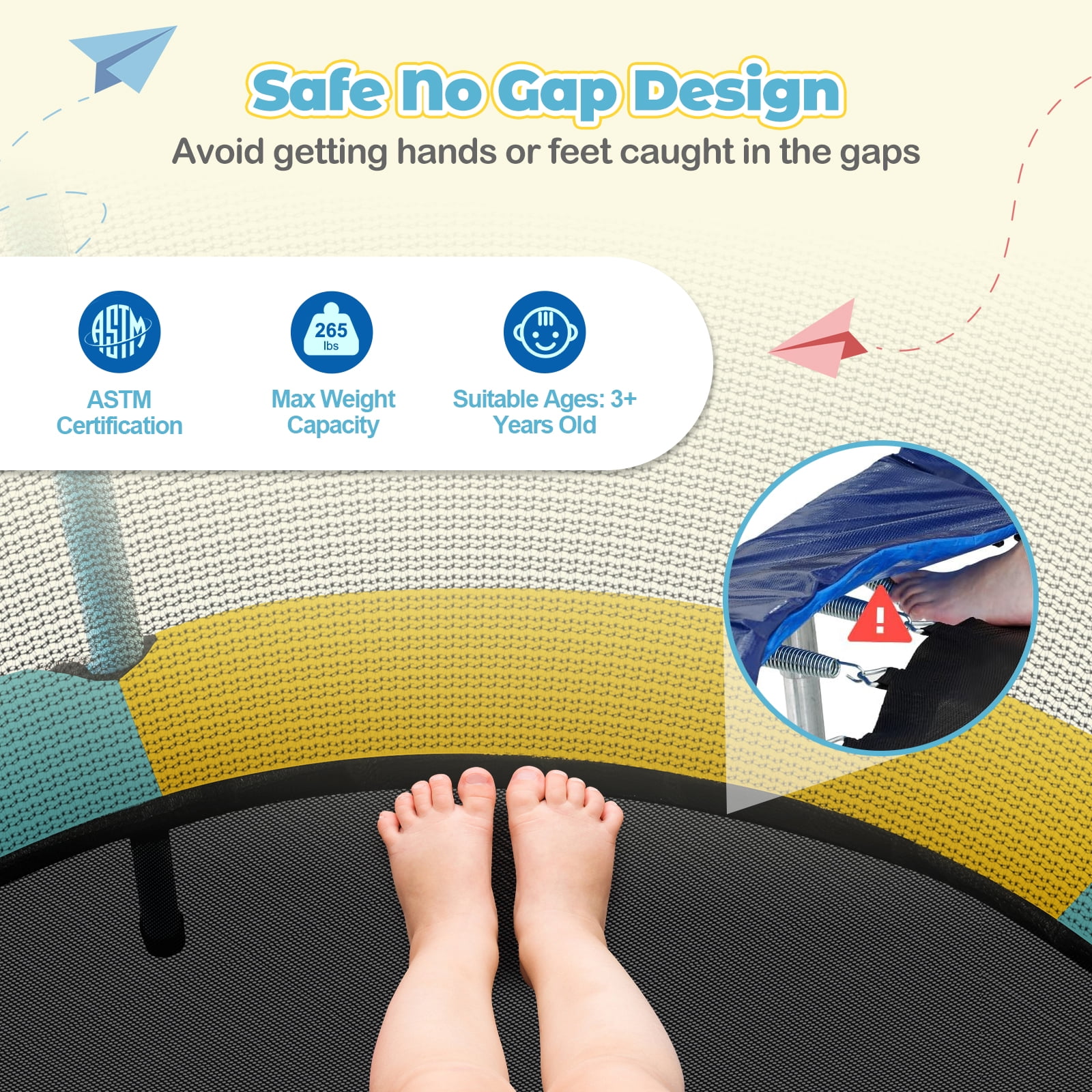 Infans 48"Toddler Trampoline for Kids with Safety Enclosure Net Heavy-duty Frame Yellow