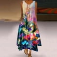 thumbnail image 1 of SMihono Robe Maxi Bohème d'Été pour Femmes Grande Taille Mode pour Femmes Imprimée Décontractée Dégradé Col Rond Sans Manches Robe Longue Grande Taille Robe de Plage Évasée, 1 of 5
