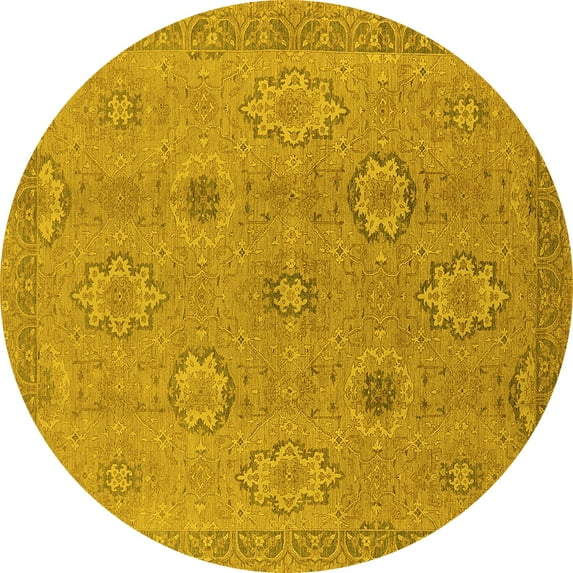Ahgly Company Indoor Round Oriental Yellow Traditional Area Rugs, 7' Round