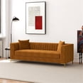 thumbnail image 3 of Pemberly Row Velvet Upholstered  Square Arm Couch in Cognac Tan, 3 of 6