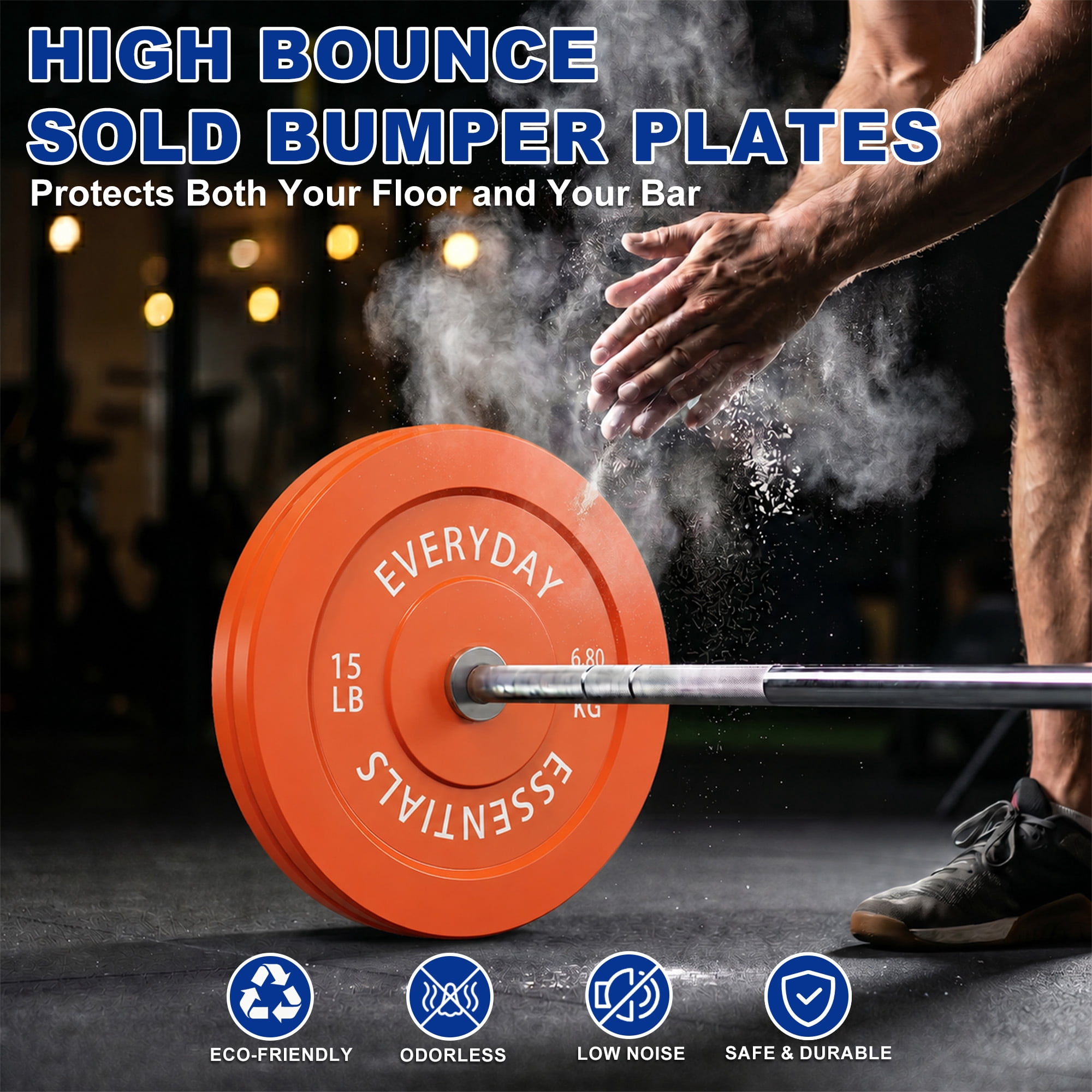 Sustainova 15 LB Olympic Bumper Plate Pair, Durable Rubber Weight Plates with 2-Inch Steel Insert, Low-Rebound Design for Home Gym and Strength Training