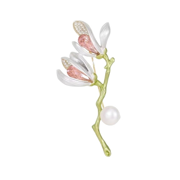 Vintage Elegant Magnolia Flower Brooch Alloy Pin For Wedding Business Party Accessories Secure Clasp Decoration
