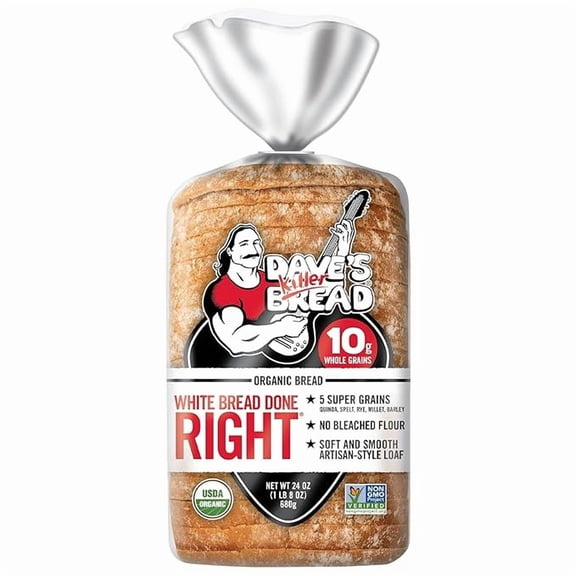 (1 pack) Dave's Killer Bread White Bread Done Right, Artisan-Style Organic White Bread, 24 oz Loaf