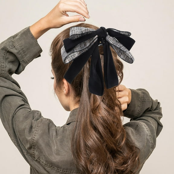 FRCOLOR 1 Set Hair Ribbon Bow Banana Hair Claw Clip for Women Elegant Design Black