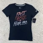 NWT NIKE Womens Small Slim Fit Graphic T-Shirt Black Cotton Fast Fierce Fearless