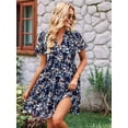 thumbnail image 6 of Women'S Floral Ruffle Midi Dress V Neck Flowy Tiered Long Dress Navy Blue XL, 6 of 10