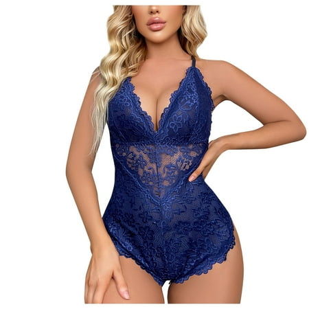 

DENGDENG Women s Sexy Lace Halter Bodysuit Lingerie Sexy One Piece Teddy