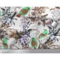 thumbnail image 3 of Soimoi Green Cotton Poplin Fabric Leaves,Floral & American Robin Bird Print Fabric by The Yard 56 Inch Wide, 3 of 3