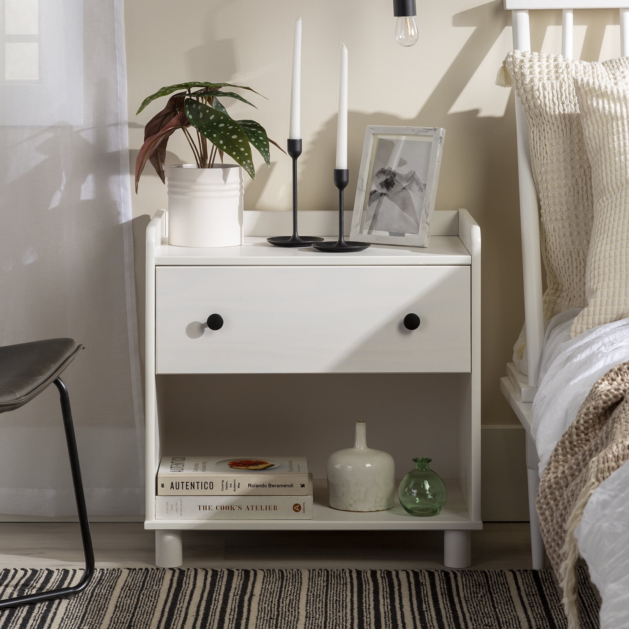 Manor Park Mid Century Modern Tray Top Nightstand, White