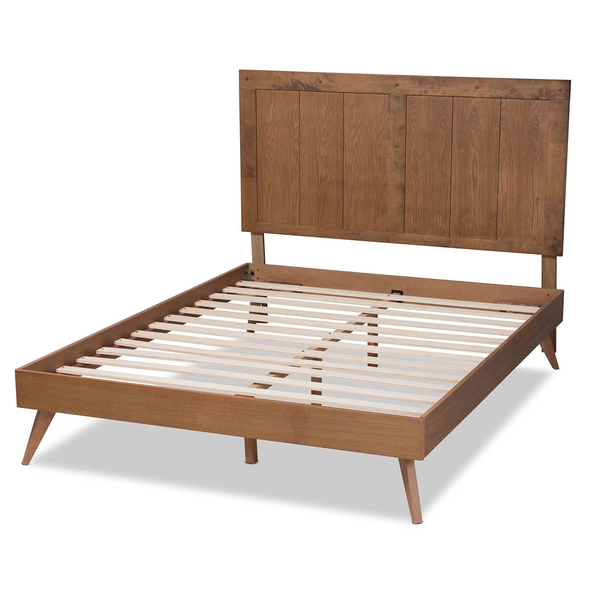 Baxton Studio Amira Mid-Century Wood Back Support Platform Bed, Queen, Ash Walnut