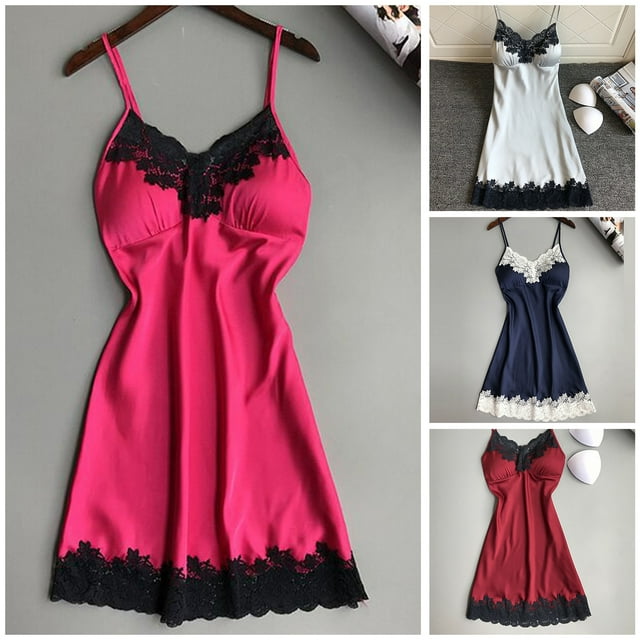 Fairnull Femmes Nightdress Contraste Couleurs Tache Dentelle Patchwork Femmes Nightie pour Dormir