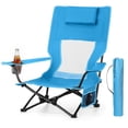 thumbnail image 4 of Walchoice Low Beach Chair, High Back Chair with Comfortable Pillow for Adults, Oversized Seat Chair with Cup Holder & Carry Bag for Outdoor Lawn Camping Picnic, Heavy Duty & Lightweight - Blue, 4 of 9