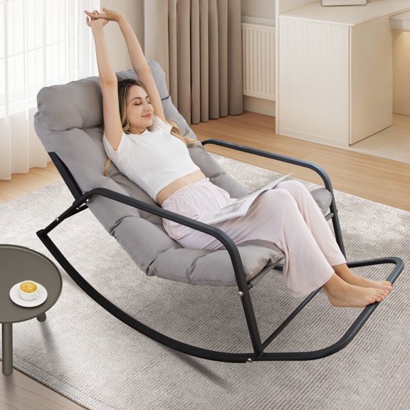 RADIATA Rocking Lounge Chair with Footrest & Cushion – Indoor Recliner, Comfortable Rocker Chair for Relaxation, Reading,400 lbs Capacity, Light Grey