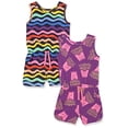 thumbnail image 2 of Spotted Zebra Girls' Knit Sleeveless Rompers, Pack of 2, Fries/Rainbow/Stripe, Small, 2 of 2