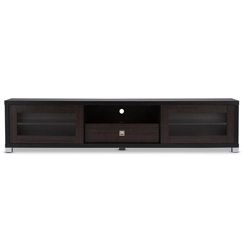 Baxton Studio Beasley 70 - Inch Dark Brown TV Cabinet with 2 Sliding Doors and Drawer