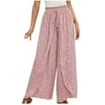 thumbnail image 2 of Floral Split Flowy Pants for Women Tulip Pants High Rise Elastic Waisted Wide Leg Summer Swing Palazzo Pants with Slit Casual Loose Comfy Cooling Trousers, Pink (Large), 2 of 6