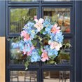 thumbnail image 5 of Artificial Hydrangea & Green Leaf Wreath | Spring Blue Embroidered Floral | Outdoor Indoor Decorative Garland for Weddings Parties Home | 1 Piece | Vibrant Welcome Sign, 5 of 9