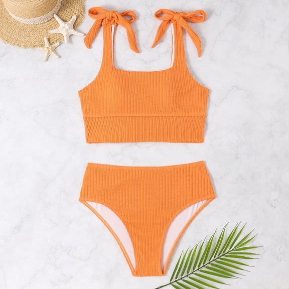 Warop Women's Solid Color Bikini Set,Adjustable Suspender Backless Swimwear for Holiday