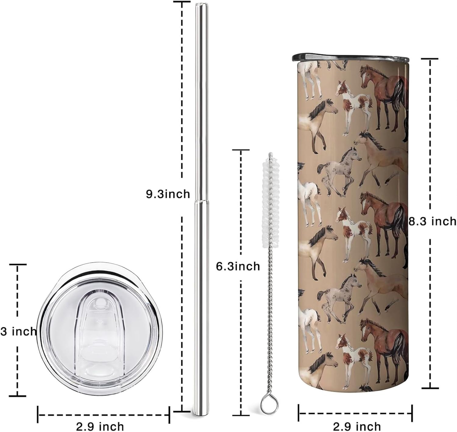Horse Lover Insulated Tumbler with Straw and Lid - 20 oz Stainless Steel Travel Mug, Leak-Proof Coffee Cup & Water Bottle, Gift for Women Equestrian