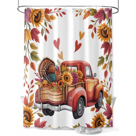 Fsddascl Fall Red Truck Shower Curtain Set - Long 72" x 84" Washable Bathtub Curtain with 12 Hooks, Thanksgiving Sunflower Turkey Maple Leaf Autumn Waterproof Fabric Shower Curtains for Bathroom