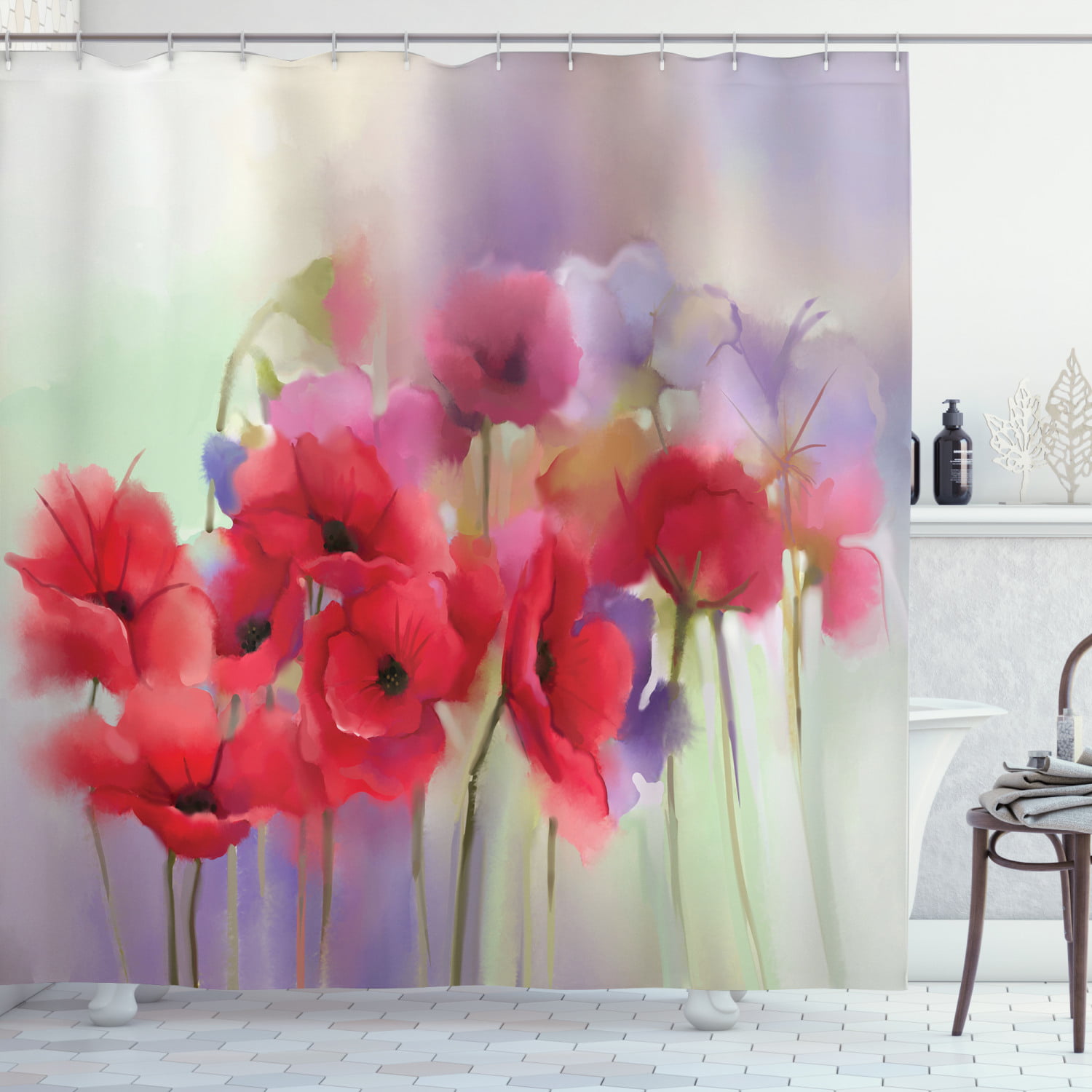 Details about   Floral Shower Curtain Blooming Red Flower Artwork Shower Curtains for Bathroom 