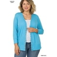 thumbnail image 3 of Zenana Women's Front V-Neck Classic Thin Snap Button Down 3/4 Sleeve Ribbed Knit Cardigan, 3 of 4