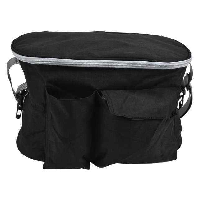 Bolsa organizadora para cochecito de bebé, organizador de ajuste Universal impermeable con portavasos para cochecito de bebé, mica negra