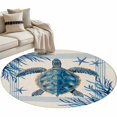 thumbnail image 2 of Round Area Rug 4ft,Summer Ocean Turtle Starfish Seaweed Washable Carpet Non-Slip Runner Accent Rugs Indoor Floor Mat for Bedroom Living Room Decor,Blue Marine Life on Linen, 2 of 9