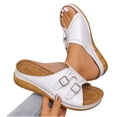 thumbnail image 4 of Xucatan Women's Buckle Wedge Sandals, Faux Leather Open Toe Slides with Chunky Platform, Thick Sole Beach Slippers with Contoured Footbed, Versatile Design for Spring Summer Daily Gift, 4 of 9