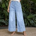 thumbnail image 6 of WJSROAC Womens Wide Leg Cropped Jeans Elastic Waisted Denim Pants Frayed Hem Vintage Drawstring Capri Pants With Large Pockets Y2K Outfits, 6 of 8