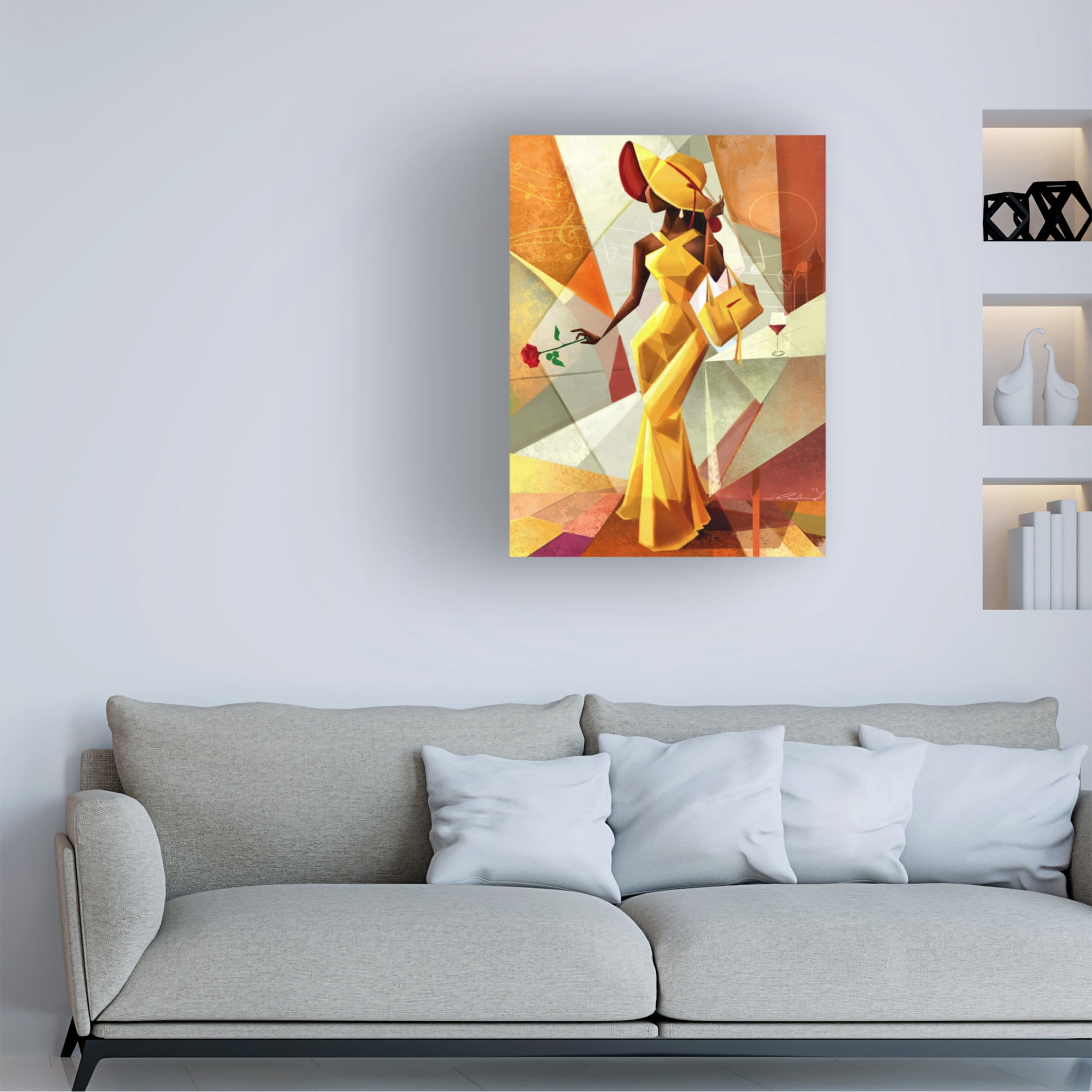 Canvas Wall Art - Salaam Muhammad 'Night Out in Yellow' Wall Art for Living Room, Bedroom, or Office Décor by Trademark Fine Art - 35 x 47 Inches